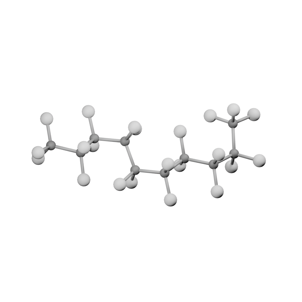 Illustrative Blender render of a three-dimensional fluoropolymer oligomer conformation